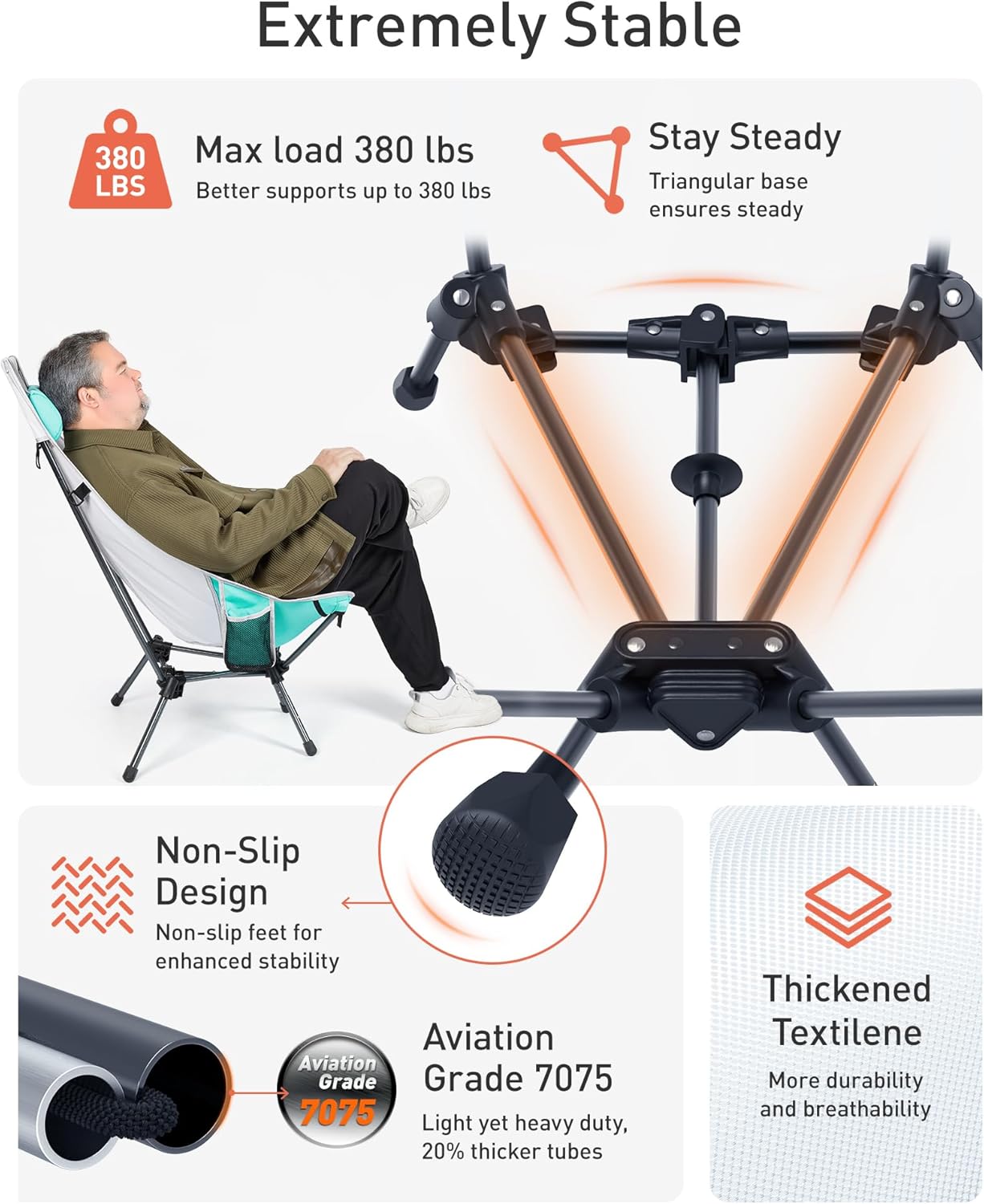 TOURIT Portable Folding Camping Backpack Chair with Head Support, High Back Stable Compact Outdoor Chair for Beach Picnic Travel Hiking, Supports 380 Lbs, Green